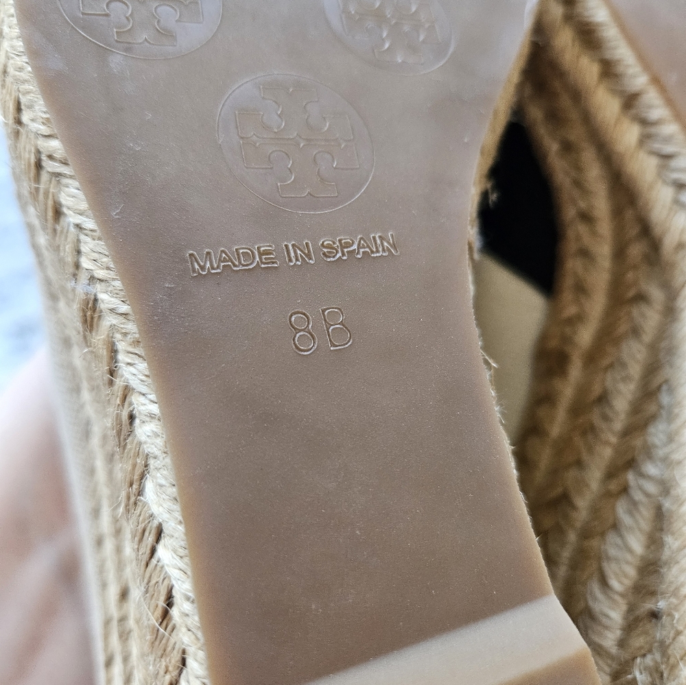 Tory Burch Filipa Beige/Black Espadrille Wedges, sz 8B - Picture 7 of 13